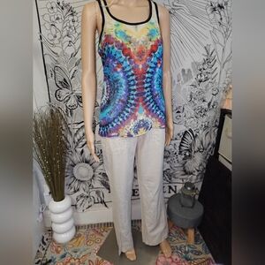 EUC Bisou Bisou Colorful Tie-Dye Look Racerback Tank Top Sz XS